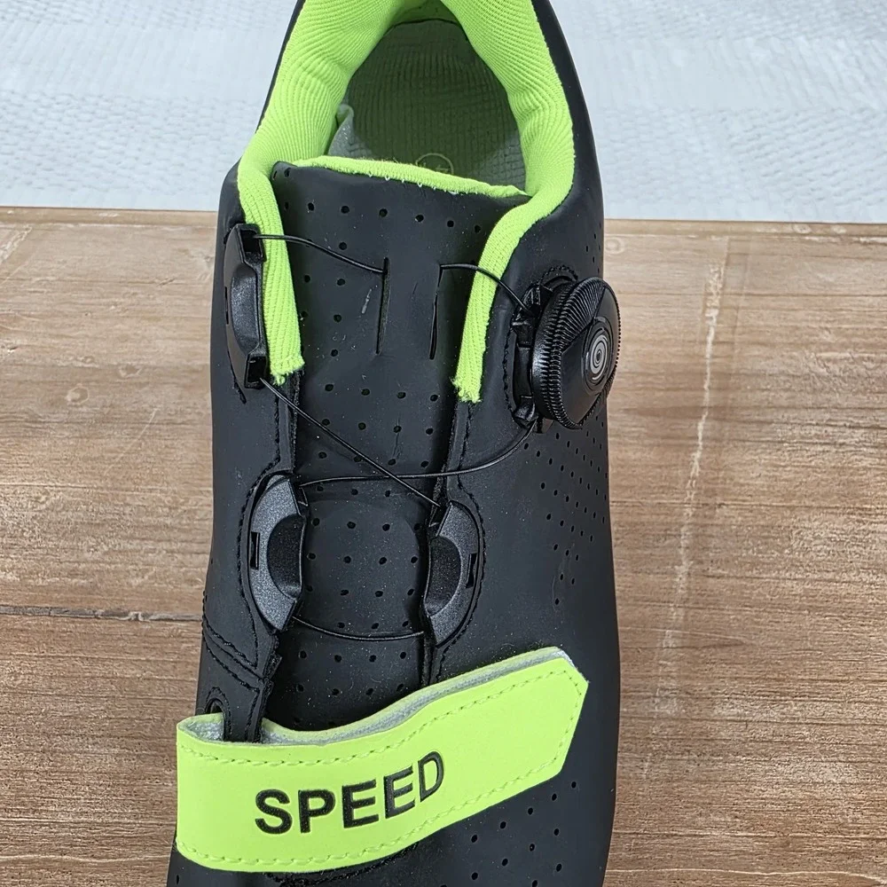 Speed Road Cycling Shoes Mens 8 Womens 10 Black Neon Green 3-Bolt Bike Shoes
